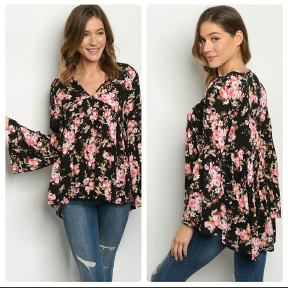 A Girl Thing Tops - A Girl Thing Black Floral Shirt